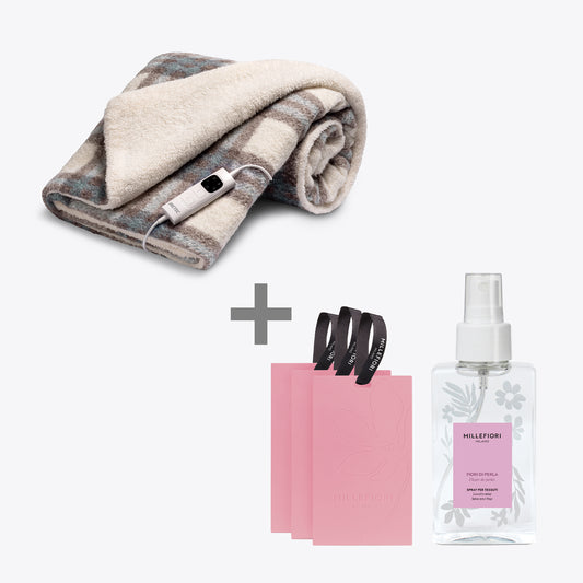 Kit Regalo CaldoPlaid Active Bouclé + Millefiori Milano Fiori di Perla
